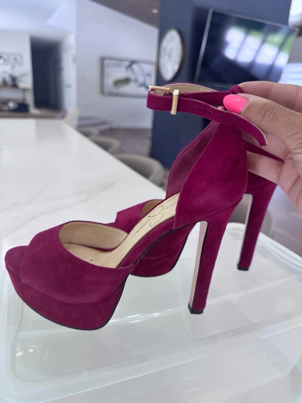 Jessica Simpson Fuchsia Suede Ankle-Strap Platform Heels